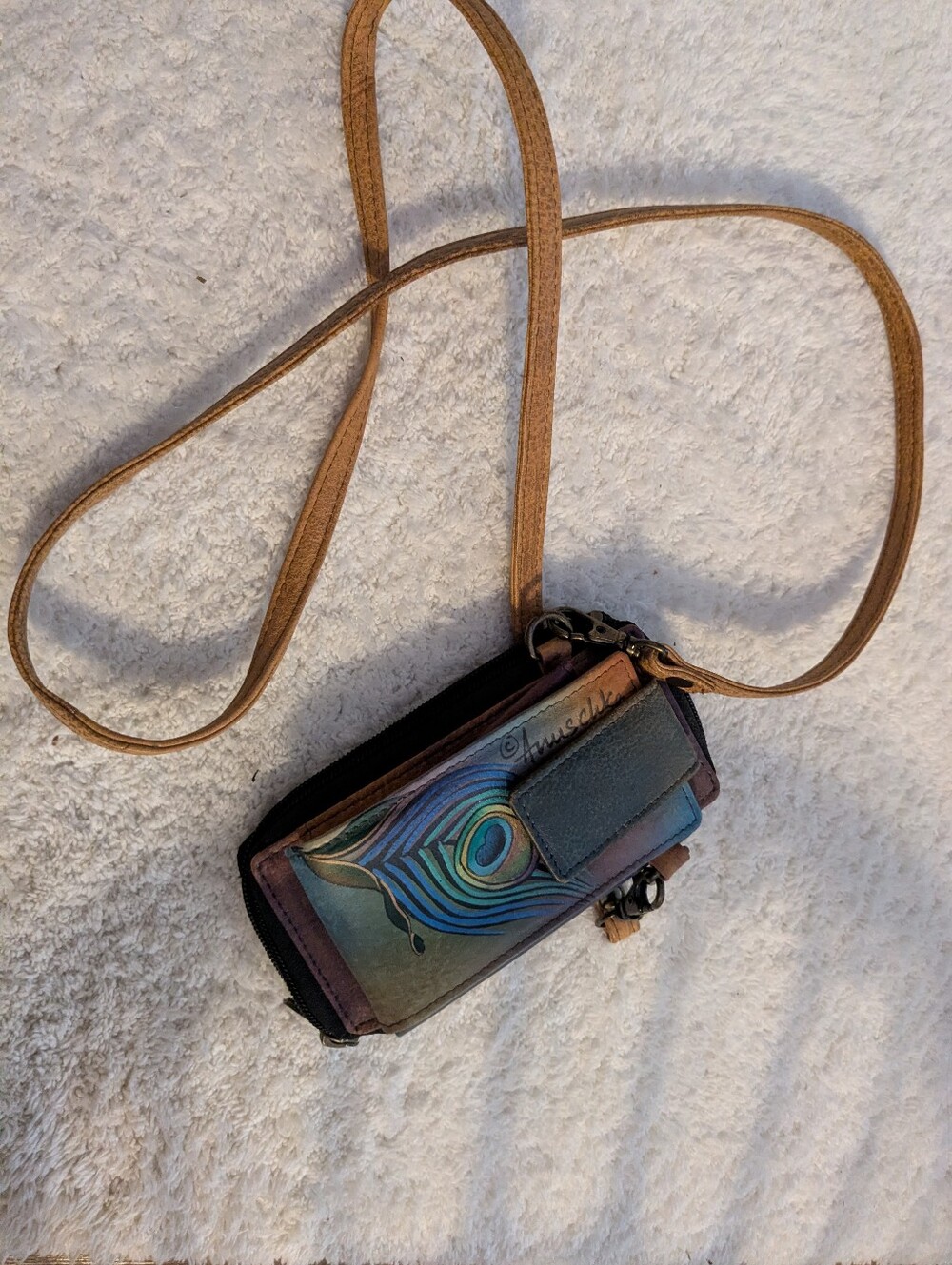 Anuschka Multi-Color Peacock Feather Crossbody Wallet - Women Bags
